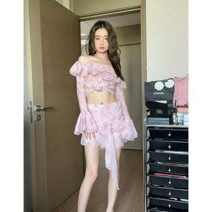 2ND STUDIOS pink floral suit skirt short sexy pure desire style 2022 autumn new two-piece suit