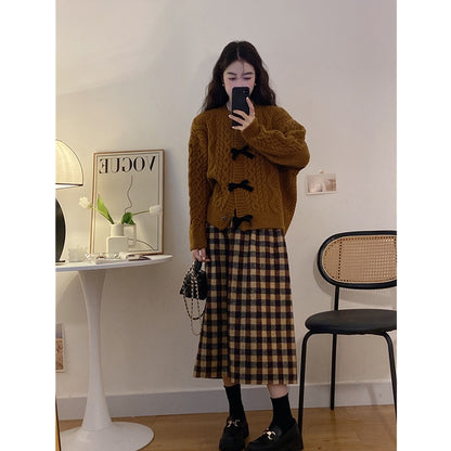 Bowknot thickened sweater women's autumn and winter 2022 new design loose long-sleeved twist-knit cardigan