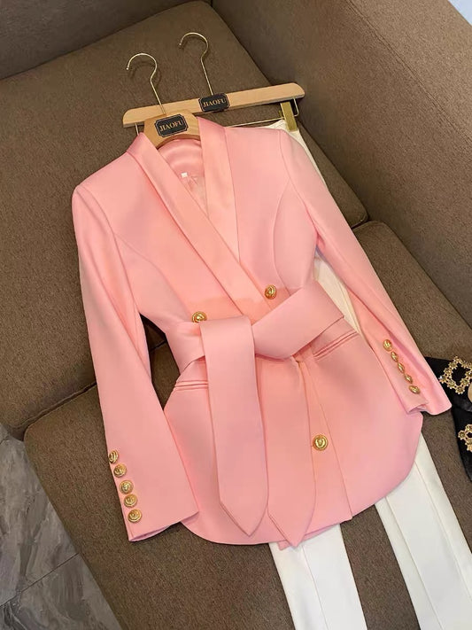 French 2022 new foreign trade suit custom loose shoulder pads waist waist slim European goods niche casual suit 6744