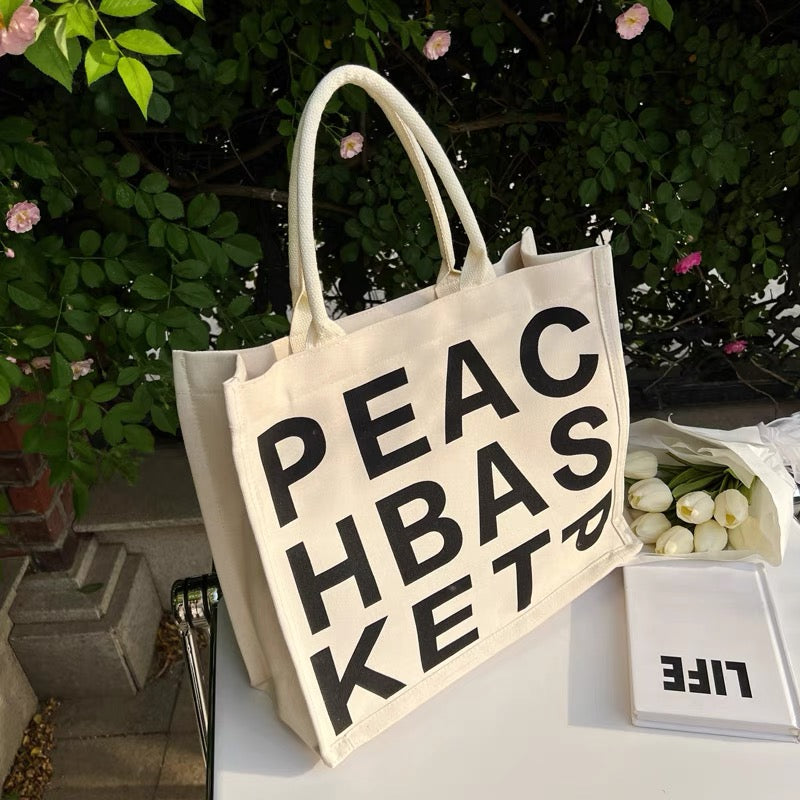 Canvas bag women's summer 2022 new ins super fire letters large capacity tote bag handbag book shopping shoulder bag