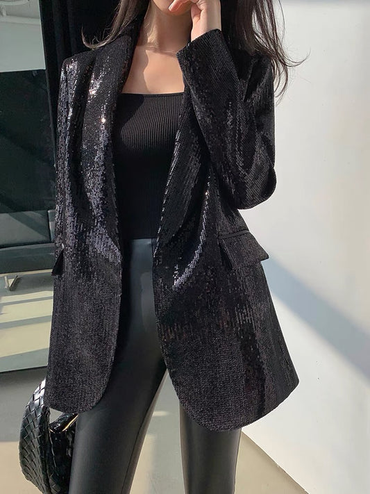 WANGXO gao-level small suit 2022 new design sequin embroidery niche black silhouette suit women