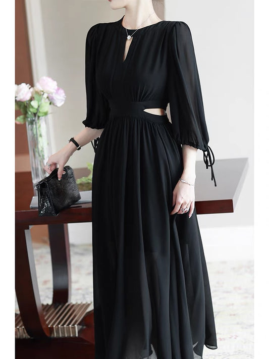Temperament celebrity Greek style dress 2022 new women's summer elegant hollow waist long skirt goddess fan skirt