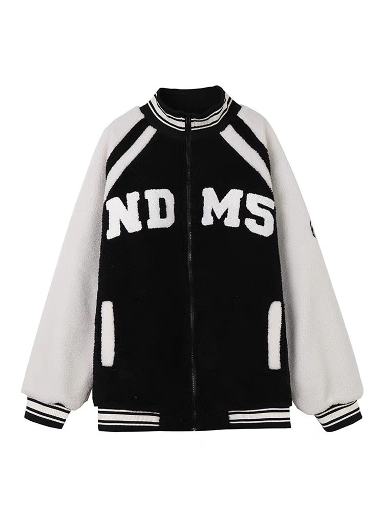 Badge baseball uniform women's winter thickened lamb wool jacket fashion Korean version loose fleece casual jacket ins tide