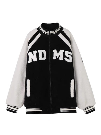 Badge baseball uniform women's winter thickened lamb wool jacket fashion Korean version loose fleece casual jacket ins tide