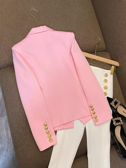 2022 foreign trade pink European goods cotton and linen profile top single-piece small suit suit jacket female 6841