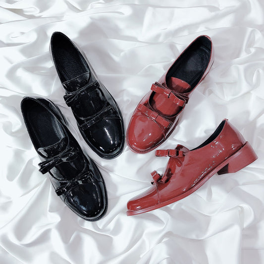Senyu Haixiang 2023 new leather bowknot small leather shoes flat bottom all-match literature and art all-match retro single shoes women