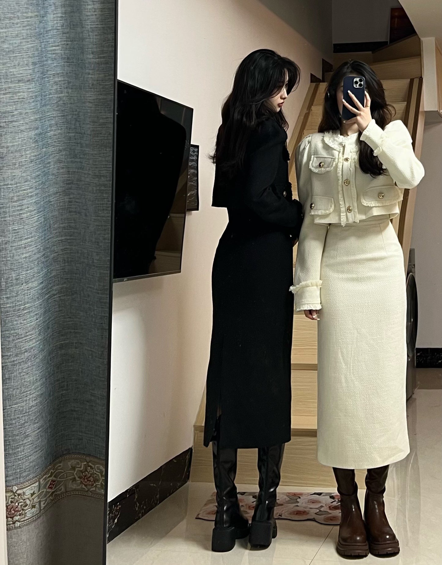 PANPAN's self-made Qianjin Miss Xiaoxiangfeng suit female middle-length Korean drama Eve Xu Ruizhi wears a suit skirt (S98876)