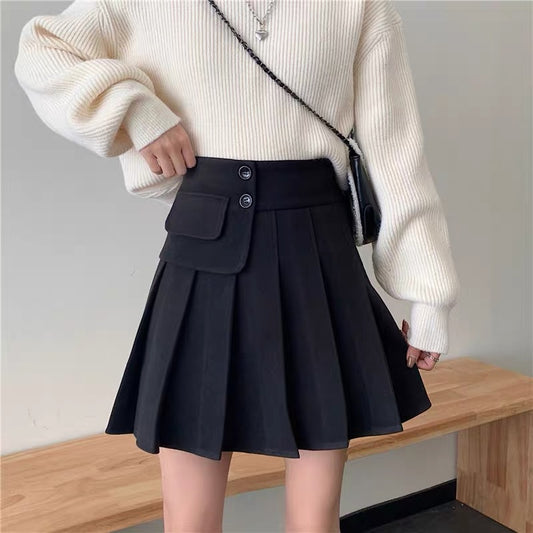 Large size coffee color short skirt women's spring and autumn skirt 2022 fat mm student high waist pleated skirt slim a-line umbrella skirt