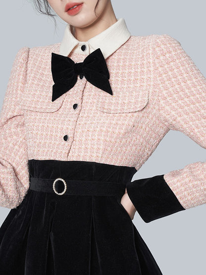 Xiaoxiangfeng retro bud skirt autumn and winter sweet new bowknot dress niche chic high-end skirt women