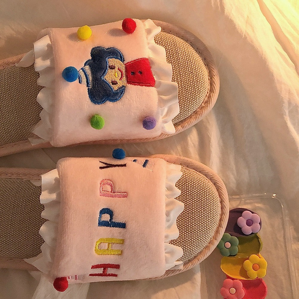 Lin Xiansan Childlike Princess Pink Fur Ball Slippers Female Ins Style Summer Fairy Outer Wear 2022 New Sandals