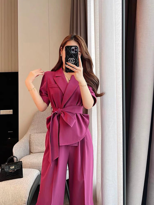 Miss Dong high-end custom professional suit female 2022 summer new small fragrance coat wide-leg pants two-piece set