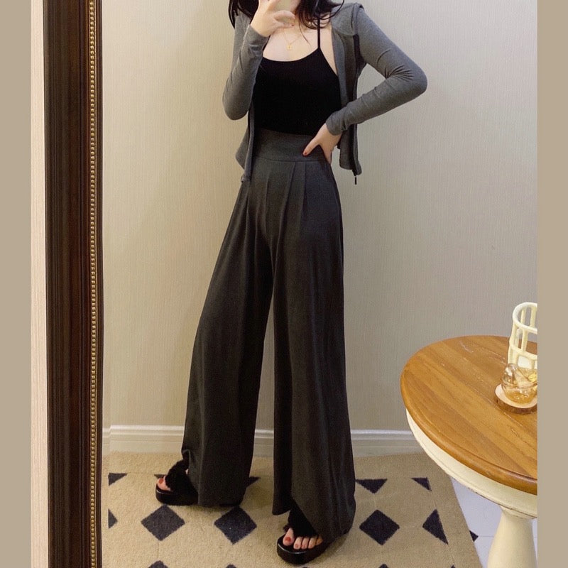 "MoMoWoAi" spring and summer baby muscle touch~ looks thinner and longer legs, versatile high-waisted wide-leg pants