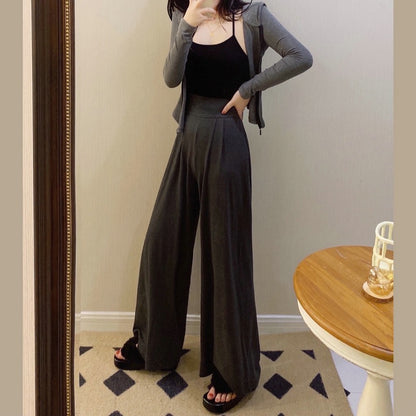 "MoMoWoAi" spring and summer baby muscle touch~ looks thinner and longer legs, versatile high-waisted wide-leg pants