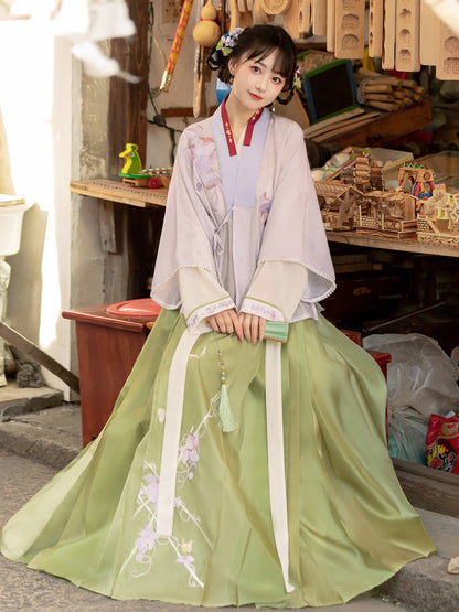 Grape You Huanxi Original Ming Dynasty Hanfu Female Fairy Elegant Chinese Style Collar Shirt Green Horse Face Skirt Full Set Spring and Autumn