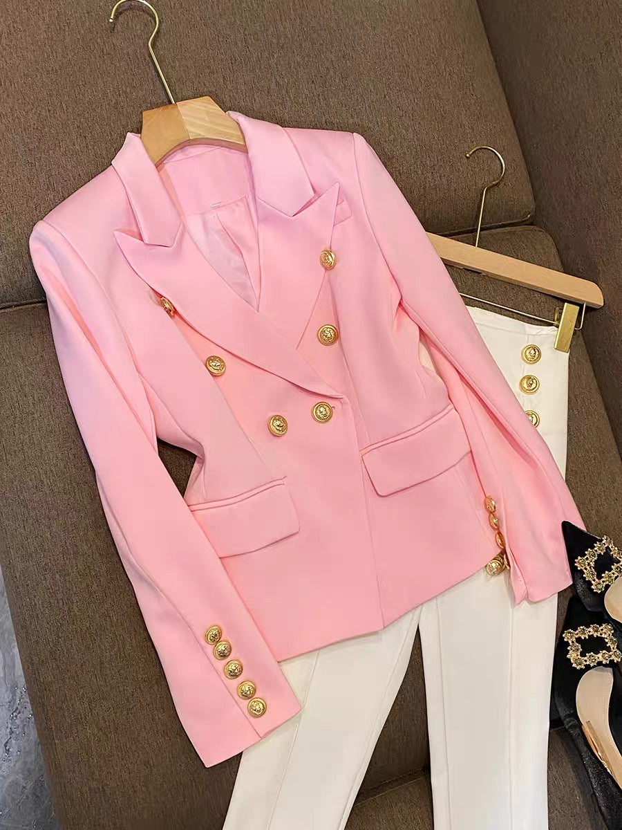 2022 foreign trade pink European goods cotton and linen profile top single-piece small suit suit jacket female 6841