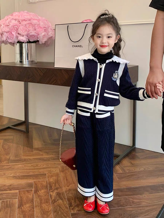Original girls children's clothing small fragrance suit children's autumn new Korean version of the college style cardigan jacket straight pants