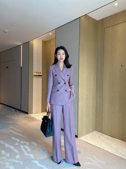 Winter advanced purple aura fully open professional commuter suit full wool thickened warm suit straight trousers two-piece set