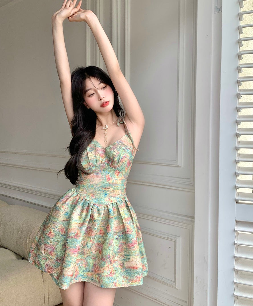 Sexy Pure Desire Hot Girl Floral Suspender Dress Female Summer 2023 New Short Skirt Gentle Waist Puffy Skirt