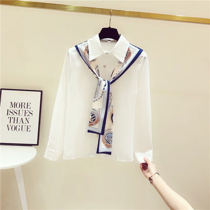 White shirt women's design sense niche 2022 early autumn new French chic high-quality streamer chiffon top trend