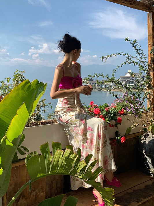 Xiaoli Niao Tingting Floral Suspender Dress Spring and Summer New Tea Break French High-quality Seaside Vacation Dress