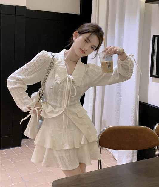 Sweet lapel long-sleeved shirt women's early spring 2023 new gentle temperament self-cultivation tie waist shirt top
