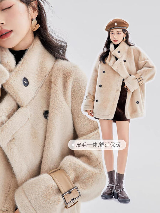 Fantu fur all-in-one coat women's imitation mink velvet coat 2022 winter new fur loose temperament top