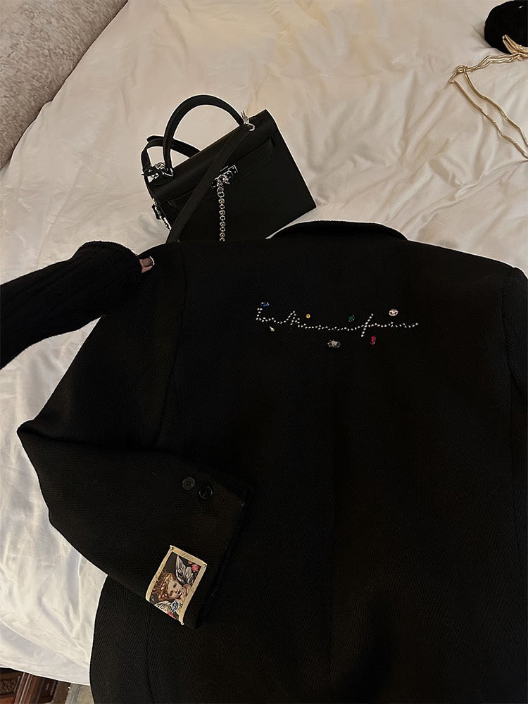 IN MIMIFACE shoulder pad woolen suit jacket women's autumn and winter casual loose high-quality suit jacket thickened