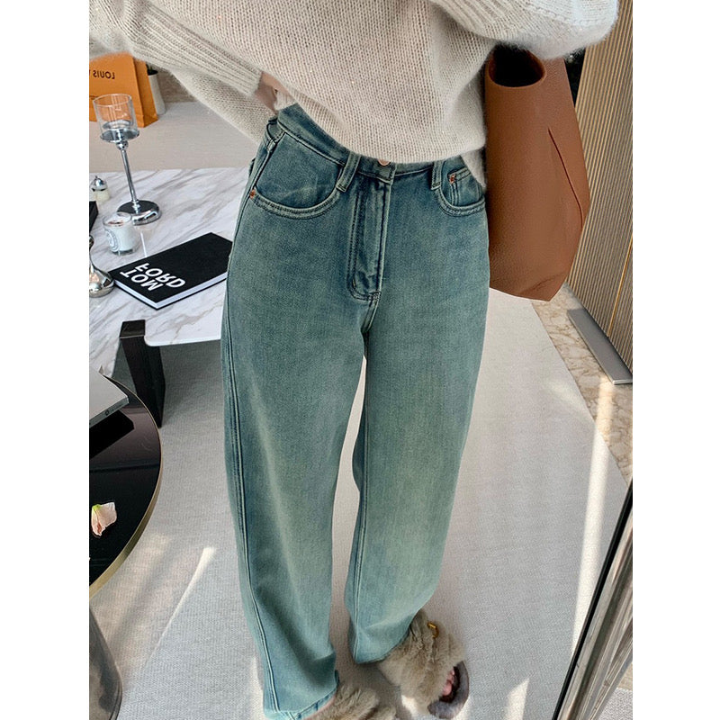 MUKOK high-waisted straight jeans women's spring 2023 new style slim slim wide-leg casual pants