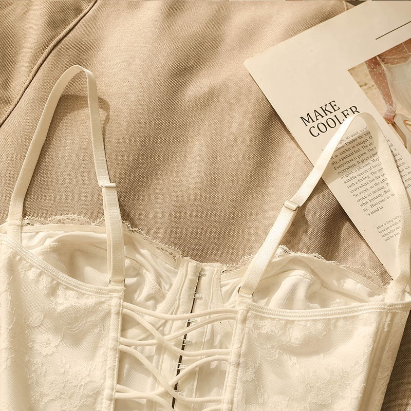 Sexy beautiful back cross camisole women's inner fishbone lace corset slim design short bottoming top