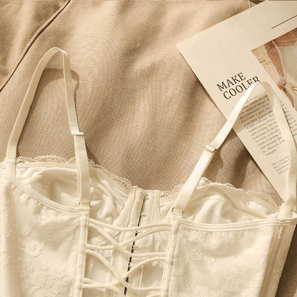 Sexy beautiful back cross camisole women's inner fishbone lace corset slim design short bottoming top