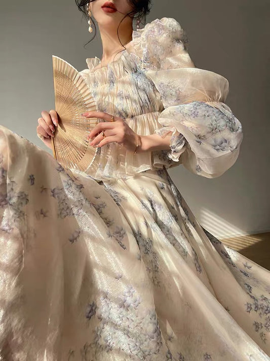 Aconiconi｜Cyan smoke jade color French sweet and chic short top gentle temperament elegant skirt suit