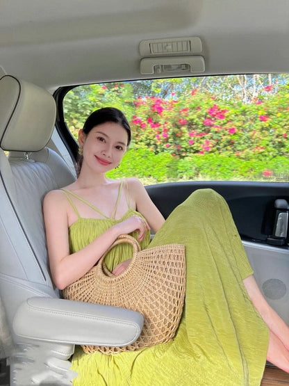 Hainan Sanya Vacation Photo Beach Skirt Seaside Sling Long Skirt Yunnan Dali Travel Wear Super Fairy Dress