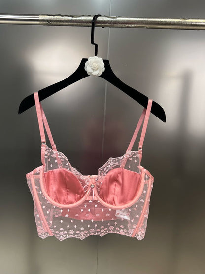 Grapefruit MM 2023 spring ruffled V-neck long-sleeved shirt with lace polka-dot suspenders pure desire style two-piece set