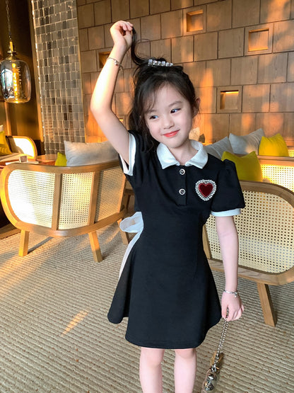 Original girls summer dress big children polo skirt children's clothing summer 2023 new dress children's college wind skirt