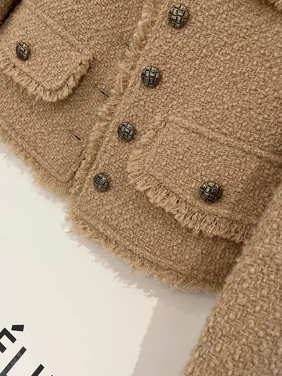 Khaki commuter single-breasted small fragrance suit jacket women's short style slimming celebrity 2022 autumn and winter new product tops