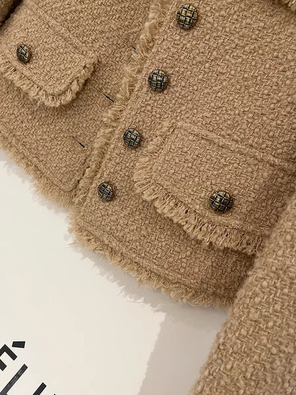 Khaki commuter single-breasted small fragrance suit jacket women's short style slimming celebrity 2022 autumn and winter new product tops