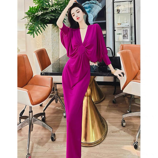 Feijie custom high-quality French dress autumn 2022 new waist-length V-neck dolman sleeve dress 1123