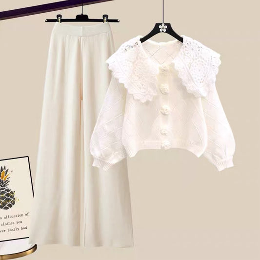 Early autumn outfit with a whole set of sweet milk good suit female small knitted sweater wide-leg pants two-piece autumn