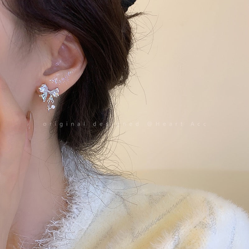 Star bright!  Bowknot zircon earrings women's niche design high-end earrings fashion temperament net red earrings