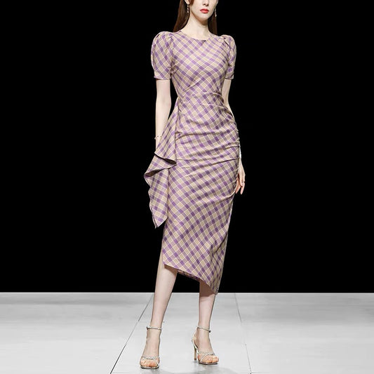 2022 new summer dress women's temperament self-cultivation plaid long skirt