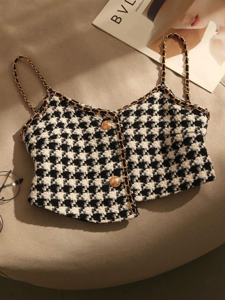Retro Irregular Houndstooth Camisole Women's Short Style Outerwear Small Xiangfeng Layered Vest Tube Top
