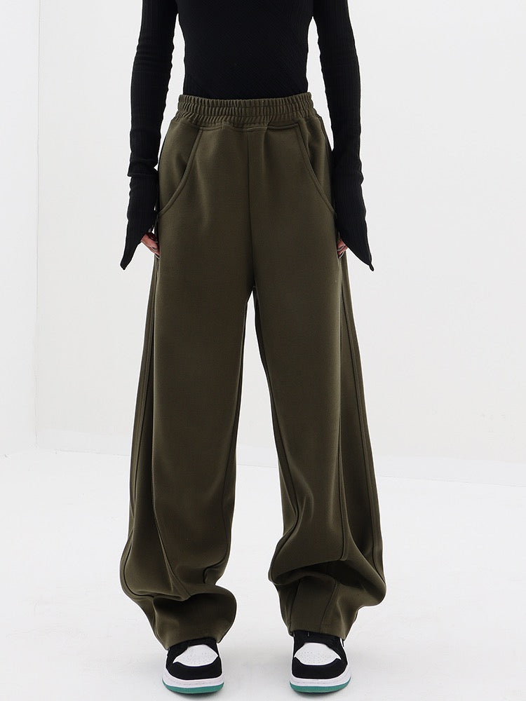 KEN STUDIO winter thickened sports pants women's autumn and winter woolen pants wide-leg pants casual pants banana pants pants