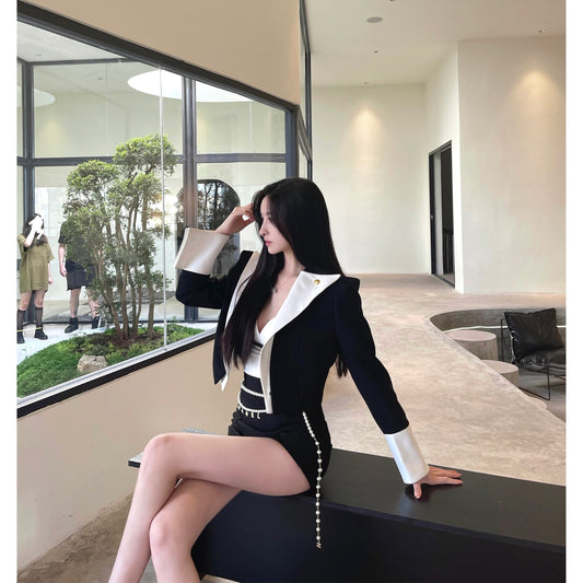 For Fay original black and white color matching suit jacket women's autumn and winter new high-end fashion temperament suit jacket