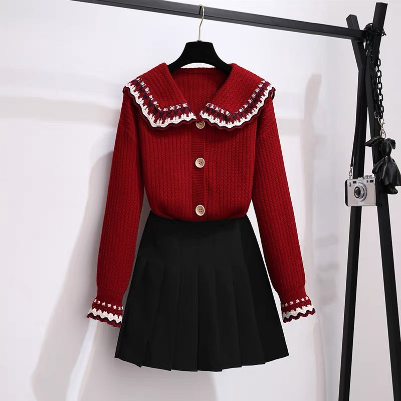 Red Sweater Jacket Ladies Autumn and Winter 2022 New Lazy Wind Design Sense of Small Knitted Cardigan Top