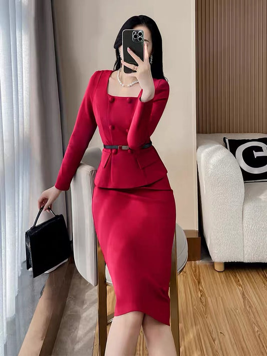 Xiaoxiangfeng suit female 2022 new red waist imperial sister wind is thin and meat temperament ladies two-piece suit autumn and winter