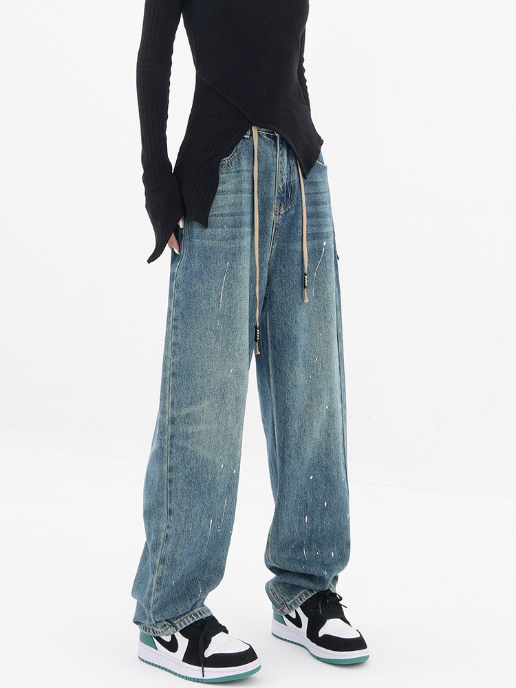 KEN STUDIO2022 new Harem jeans women's autumn and winter with drawstring loose straight pants casual pants pants