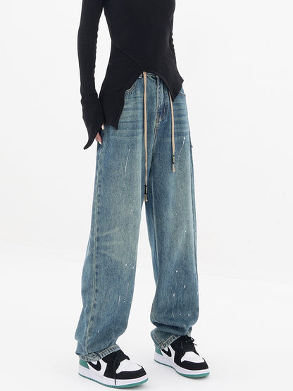 KEN STUDIO2022 new Harem jeans women's autumn and winter with drawstring loose straight pants casual pants pants