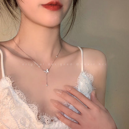 Butterfly Tassel Zircon Necklace Women Korean Light Luxury High-end Delicate Clavicle Chain Spring Niche Design Sense Necklace