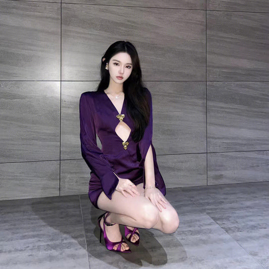 2ND STUDIOS purple dress short section celebrity temperament pure desire style 2022 new sexy skirt women