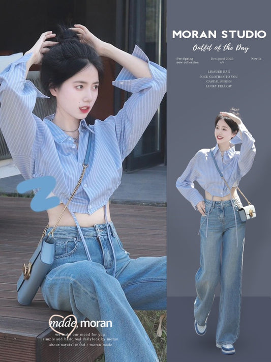 Short shirts with a sense of design, unique and chic French tops, pinched waist jeans, two-piece suits, spring and summer